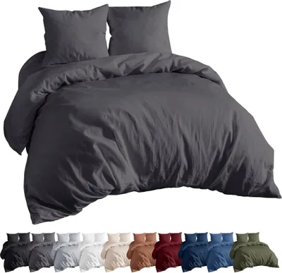 Produktbild von EllaTex Renforcé Bettwäsche Set 135x200 + 80x80 cm Bettwäschegarnitur 100% Baumwolle, in Farbe: Anthrazit Grau