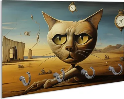 Produktbild von Wallario Schlüsselbrett aus Glas, Motiv: Katze als Zeitwächter, 30 x 20 cm mit 4 Haken