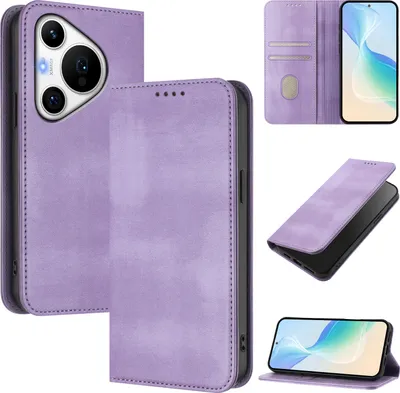 Produktbild von Handyhülle für Huawei Pura 70 Pro/Pura 70 Pro+, Vintage Leder RFID Schutz Kartenfach Standfunktion Magnetische Klapphülle Violett