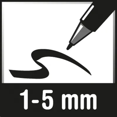 A marker drawing a line on a white surface, with text indicating the line width.