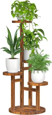 Produktbild von Holz-Blumenständer mit 4 Ebenen - Innen- und Außenmöglichkeit - Blumenbrett aus Holz