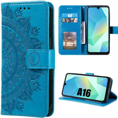 Image de Coque pour Samsung Galaxy A16 4G/5G, Protection Rabat Anti-Rayures Antichoc Synthécuir Motif Mandala Bleu