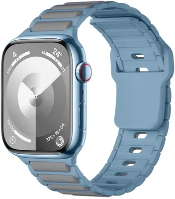 Produktbild von Stravo Silikon-Sportarmband zweifarbig, atmungsaktiv und komfortabel, kompatibel mit Apple Watch 38–42 mm, SE/Serie 1–11, Blau/Grau