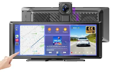 Obrázek produktu pro Přenosný bezdrátový displej pro Carplay, palubní kamera s duálními objektivy, Bluetooth konektivita, s 64GB paměťovou kartou TF