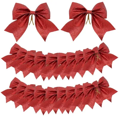 20er Set Weihnachtsbaum-Schleifen, Rot, Leinen, 15x14 cm