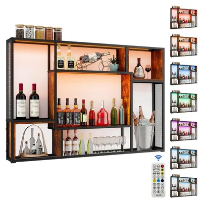 Produktbild von Puluomis Wandregal mit RGB Beleuchtung 120cm MDF Holzplatte und Metallrahmen max 20kg Belastbarkeit pro Fach wahlweise Wandmontage oder Stehend