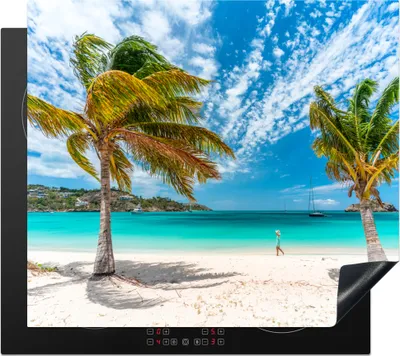 Produktbild von KitchenYeah© Herdabdeckplatte Strand - Palmen - Wolken , 58x51cm, Küche Deko, Glaskeramikkochfeld Herdabdeckung, Abdeckplatte fùr Kochfeld