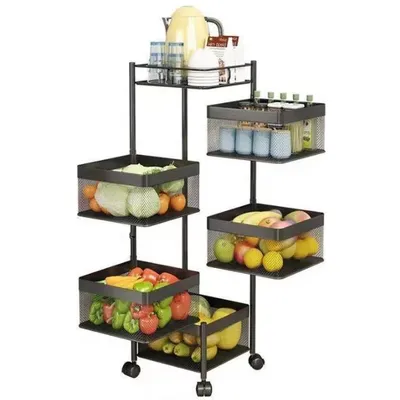 Produktbild von 5-stufiges Drehbares Küchenregal mit herausnehmbaren Körben multifunktionales Haushaltsregal drehbarer Organizer-Korb schwarz