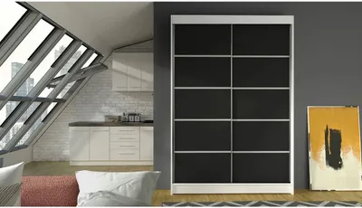 Obrázek produktu pro Posuvná šatní skříň 120 cm SAMANRE 4 - bílá / černá