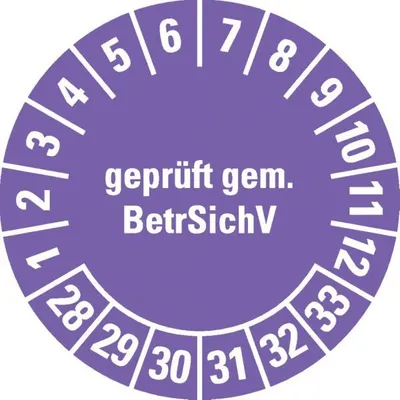 Produktbild von Dreifke® Prüfplakette BetrSichV, 28-33, violett, Dokumentenfolie, selbstkl., ...