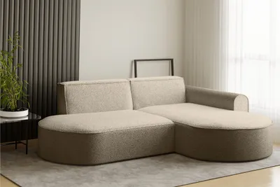 Produktbild von Ecksofa Designersofa BONDY in Stoff Ascot Hellbraun Ottomane Rechts