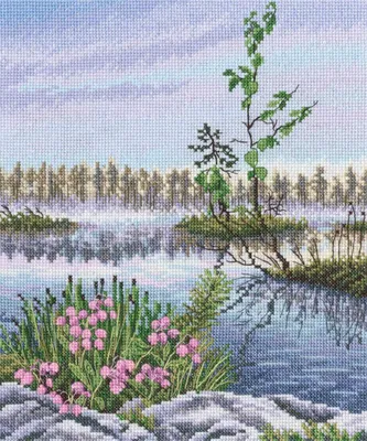 Zdjęcie produktu dla Zestaw do haftu krzyżykowego RTO „Krajobraz wrzosowiskowy na torfowisku”, schemat do haftu, 21 x 25 cm