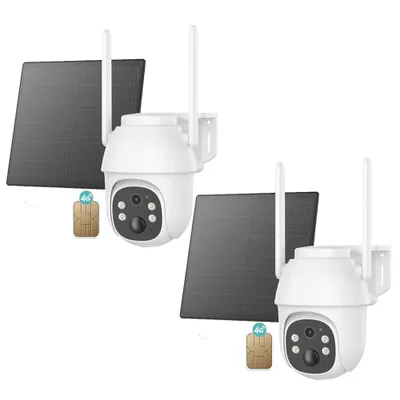 Produktbild von 2 Stück 4G LTE Überwachungskamera Aussen Solar mit SIM Karte 2K 3MP PTZ Kabellos Kamera Ohne WLAN Outdoor Akku 355°/90° Schwenkbar Farb/IR Nachtsicht