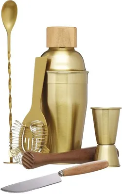 Obrázok produktu pre Koktailová súprava, 6-dielna, nerezová oceľ, drevo, zlatá - BarCraft