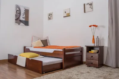 Produktbild von Einzelbett / Ausziehbett "Easy Premium Line" K1/1h inkl. 2. Liegeplatz und 2 Abdeckblenden, 90 x 200 cm Buche Vollholz massiv Dunkelbraun