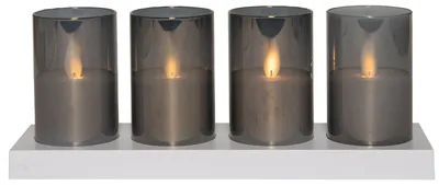 Produktbild von Teelicht in Glas 3D-Flamme wiederaufladbar d5h7,5 cm weiß/grau s/4 Anna's Collection