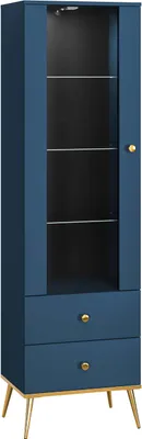 Produktbild von FURNLUX Vitrine Marineblau Und Gold 55cm / Hauptfarbe: Blau / Abmessungen: 55 x 190 x 40 cm