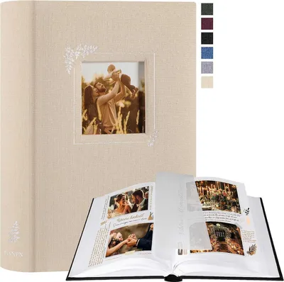Produktbild von Persönliches Fotoalbum für Scrapbooking mit Fensterdesign - 60 Seiten für 9x13cm, 10x15cm, 13x18cm Fotos - Beige Leinenhülle