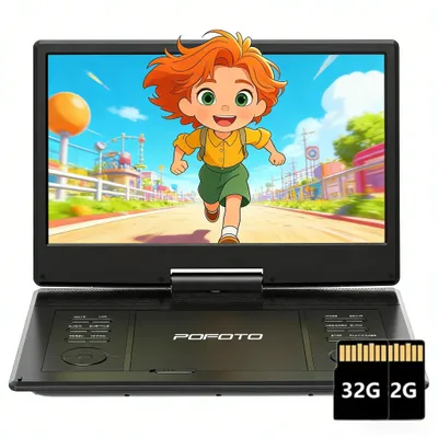 Produktbild von POFOTO 15,7"Tragbarer DVD-Player mit 14,1"HD-Schwenkdisplay 6h Akkulaufzeit Unterstützt Mehrere Formate/SD/USB TV/Beamer-Anschluss mit2* 32GB TF-Karte