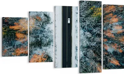 Produktbild von Bild auf Leinwand - Leinwandbild - 5 Teile - Wald Weg Schnee - 100x60cm - Wand Bild - Wanddeko - Wandbilder - Leinwanddruck - Bilder - Wanddekoration - Leinwand bilder - Wandbild - EG100x60-4654