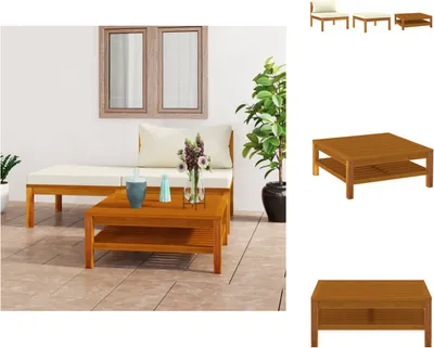 Produktbild von vidaXL 3-tlg. Garten-Lounge-Set mit Cremeweißen Kissen Akazienholz -  Gartensofaelemente