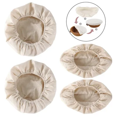 Produktbild von 4er Set Leineneinsatz für Brot-Gärkörbchen – 2 Rund (30*9cm) & 2 Oval (28*14*8cm), Bäckerleinen, Leinentuch für Brotbacken Zuhause und Professionell