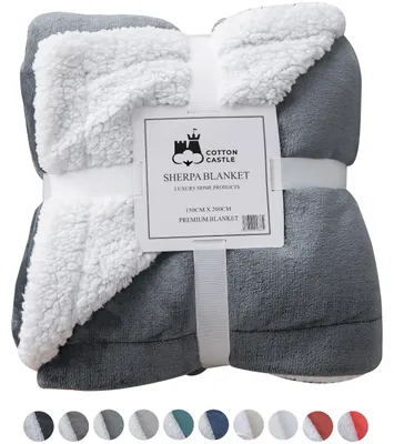 Produktbild von Baumwolle Castle Hochwertige Wohndecken Kuscheldecken, extra Dicke warm Sofadecke/Couchdecke Sherpa, Größe:150 cm x 200 cm, Farbe:Violett