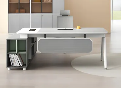 Produktbild von Schreibtisch Eckschreibtisch Büro Tisch Möbel Einrichtung Chef Hellgrau