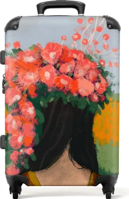 Produktbild von NoBoringSuitcases.com® Großer Koffer - Porträt - Blumen - Frau - Rot - Kombinationsschloss TSA - Hartschalen Trolley 4 Rollen - 72 liter - Reisekoffer - 66 cmKoffer Mittelgroß 67x43x25 cm, 72L,