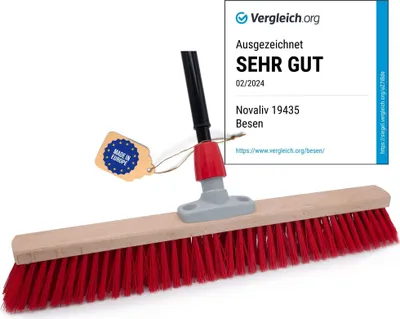 Produktbild von Novaliv Straßenbesen 80 cm I Besen mit Stiel ausziehbar I Elaston rot I Grob I Industriebesen Kehrbesen Gartenbesen Hofbesen