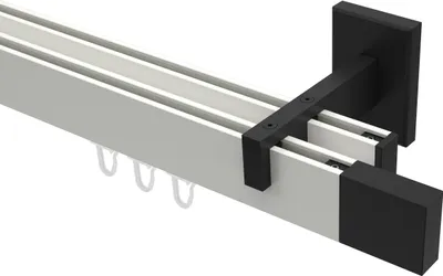 Produktbild von Interdeco Innenlaufstange / Gardinenstange mit Innenlauf Weiß / Schwarz, Typ Smartline Lox (Quader), 14x35 mm 2-läufig, 100 cm
