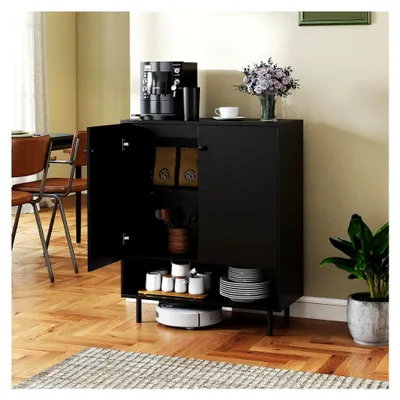 Produktbild von Sideboard aus Holz, Küchenschrank mit verstellbaren Ablagen und 2 Türen, Anrichteschrank, Buffetschrank, Kommode, Aufbewahrungsschrank für Esszimmer, Wohnzimmer und Küche, 75 x 35 x 95 cm (Schwarz)