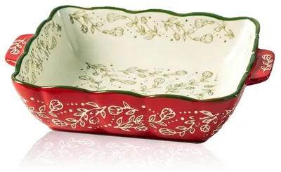 Obrázok produktu pre Keramická forma na zapekanie, malá, 20x17x5 cm, s rúčkami, tepelne odolná, zelená/krémová