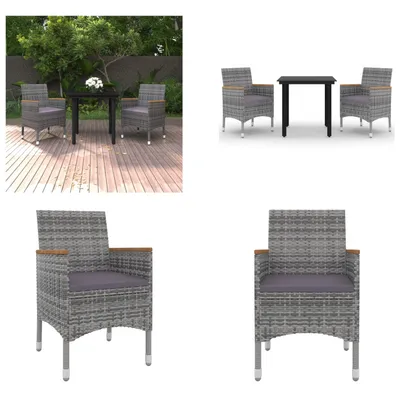 Image de vidaXL Ensemble de jardin 3 pièces avec coussins Poly Rotin et verre - Meubles de jardin - Meubles d'extérieur - Table et chaise de jardin