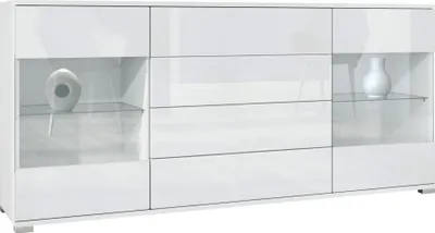 Produktbild von Vladon Sideboard Bari V2, Kommode mit 2 großen Türen und 4 Schubladen, Weiß matt/Weiß Hochglanz (166,5 x 75,5 x 35)