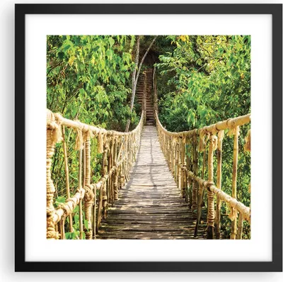 Produktbild von Gerahmtes Poster - Schwarzer Rahmen - Brücke Seil Dschungel - 40x40 cm - Wand Bild - Wanddeko - Wandbilder - Kunstposter - Wandposter - Bilderrahmen - Bilder - Kunstdruck - Wandbild - P2BAC40x40-4319