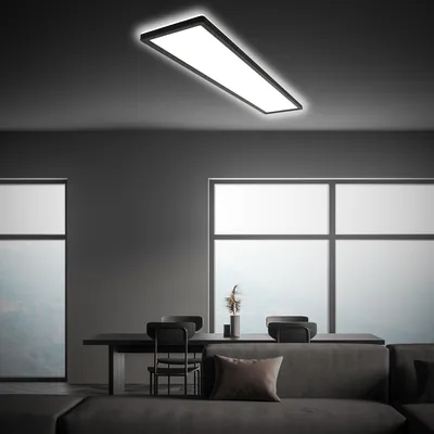 Image de BRILONER SLIM Plafonnier LED ultraplat 98x20cm rectangulaire 36W 4800lm 4000K lumière blanc neutre rétroéclairage Noir lampe plafond salon bureau cuisine couloir