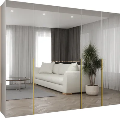 Produktbild von MEBLE KRYSPOL, Kleiderschrank Spiegel, 250x202x52, Weiß, Griff Gold