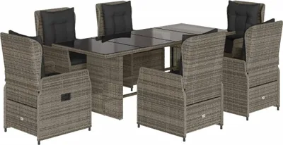 Produktbild von vidaXL 7-tlg. Garten-Essgruppe mit Kissen Grau Poly Rattan