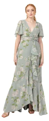 Produktbild von Anaya with Love Damen Maxikleid, Wickelkleid, V-Ausschnitt, Trompetärmel, Rüschen, A-Linie