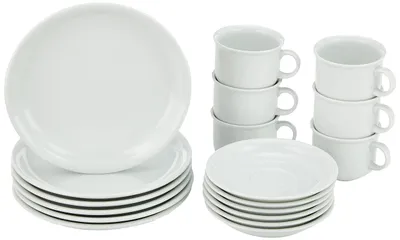 Kaffeeservice 18-teilig, Porzellan, weiß, für 6 Personen
