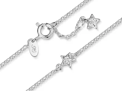 Produktbild von SILBERKETTEN STORE Fußkette Erbse 1,6 mit zwei Sternen, Länge wählbar von 23-30cm - 23cm