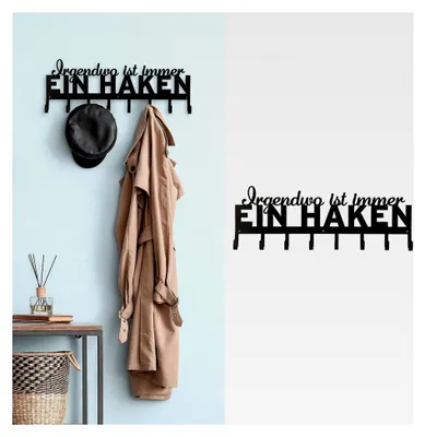 Produktbild von Garderobenleiste mit Spruch "Irgendwo ist immer ein Haken" | 8 Haken 70x25x5cm Eisen