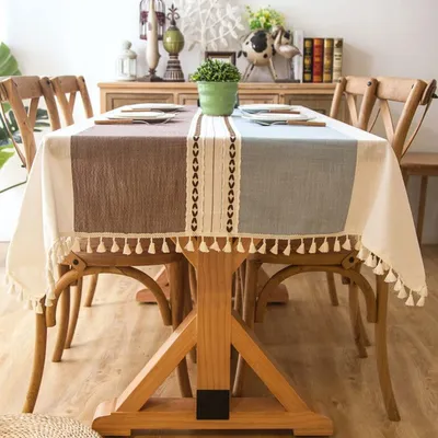 Produktbild von Waschbares Baumwoll Tischdecke mit Fransen 140x260 cm für Festliche Anlässe