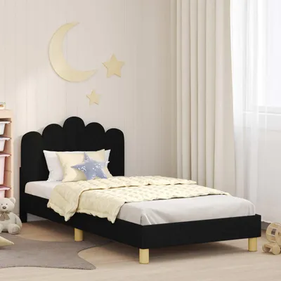 Produktbild von "Schlussverkauf" Einzelbett 1 PLACE - KinderBettgestell einzel - mit Kopfteil - Schwarz 90x200 cm Stoff C2803