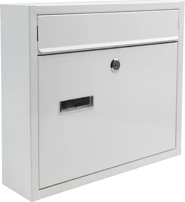 Zdjęcie produktu dla Skrzynka pocztowa Relaxdays z tabliczką z nazwiskiem, 4 klucze, format poziomy, wymiary: wys. x szer. x gł.: 31 x 36 x 10 cm, żelazo, biała