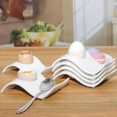 Produktbild von Keramische Eierhouder-Set mit Eierschneider - Weiß - 6 Stück - für Frühstück und Brunch