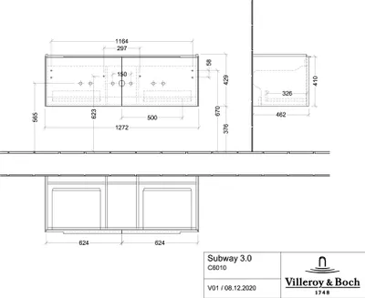 Produktbild von Villeroy & Boch C60100VF WTUS Subway 3.0 C60100 1272x429x462mm