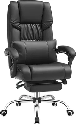 Image de Chaise de bureau SONGMICS avec repose-pieds et coussin lombaire, avec roulettes, rembourrée, ergonomique, pivotante, similicuir, noir, OBG71B