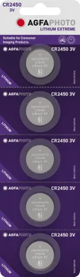 Produktbild von AgfaPhoto Batterie Knopfzelle CR2450 3V Extreme Lithium 5St.